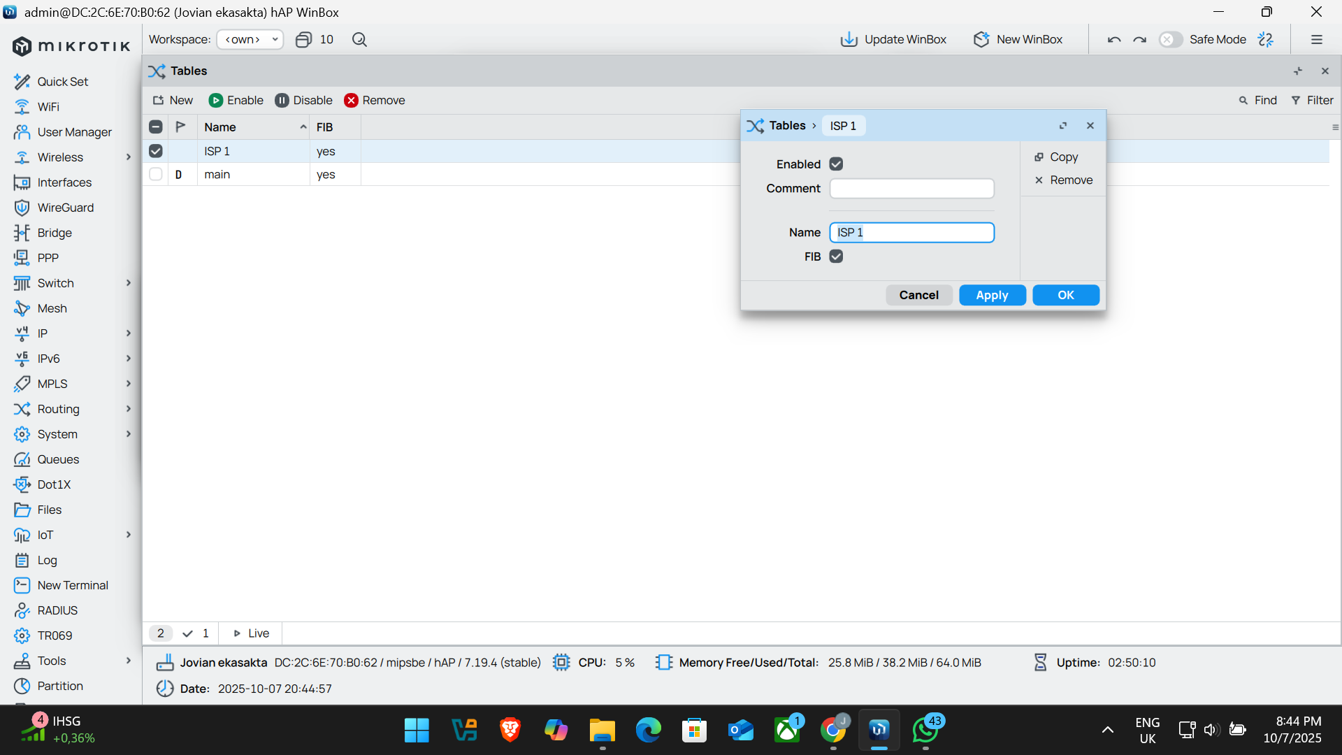 Membuat Tabel Routing di MikroTik
